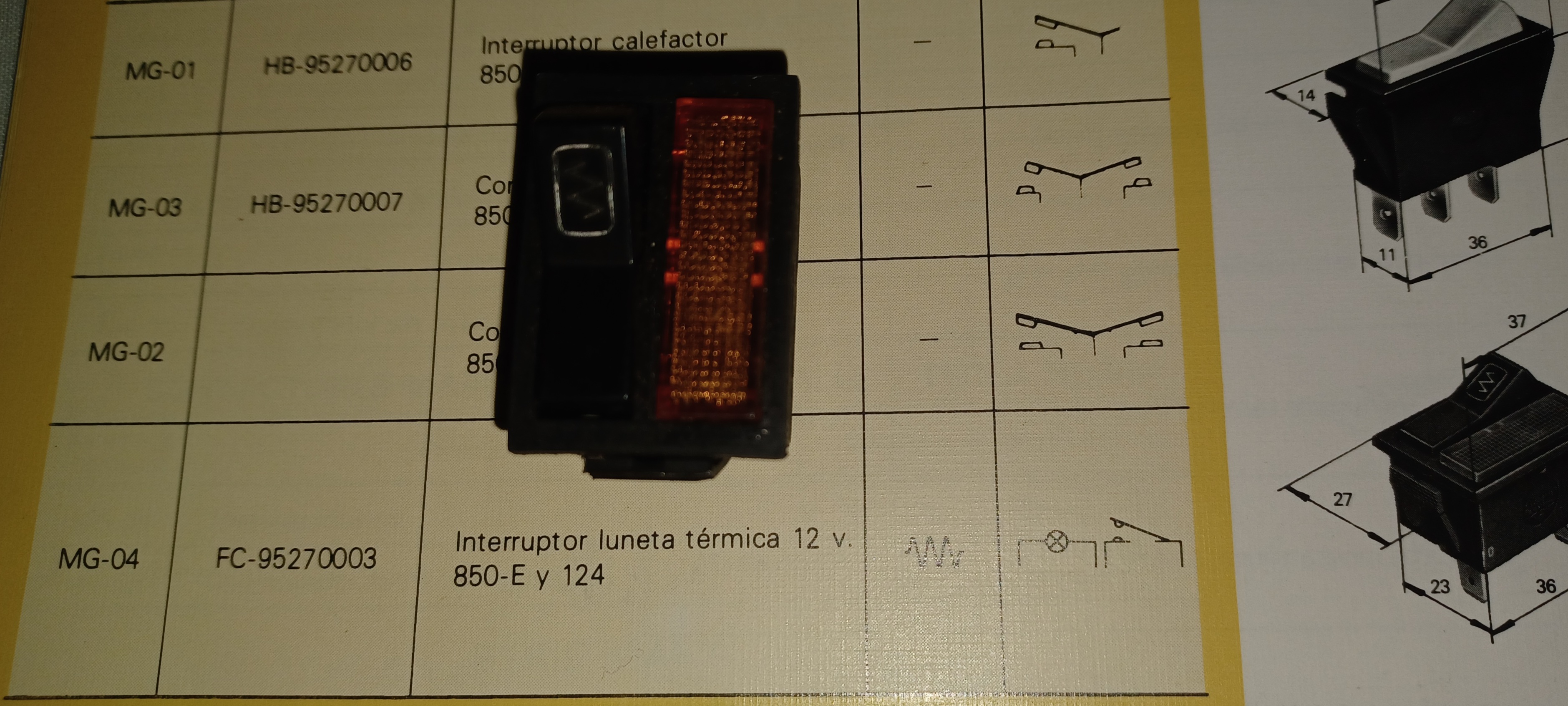 *INTERRUPTOR LUNETA TERMICA SEAT 124 Y 850 MG-04 MAI